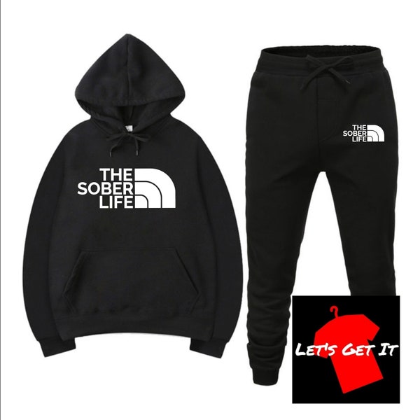 The Sober Life Hooded Sweatsuit - Inspirational Sobriety Apparel - Black, Red, White, Gray