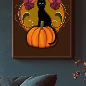 Black Cat Pumpkin Halloween Digital Art Print and Wall Decor - Etsy