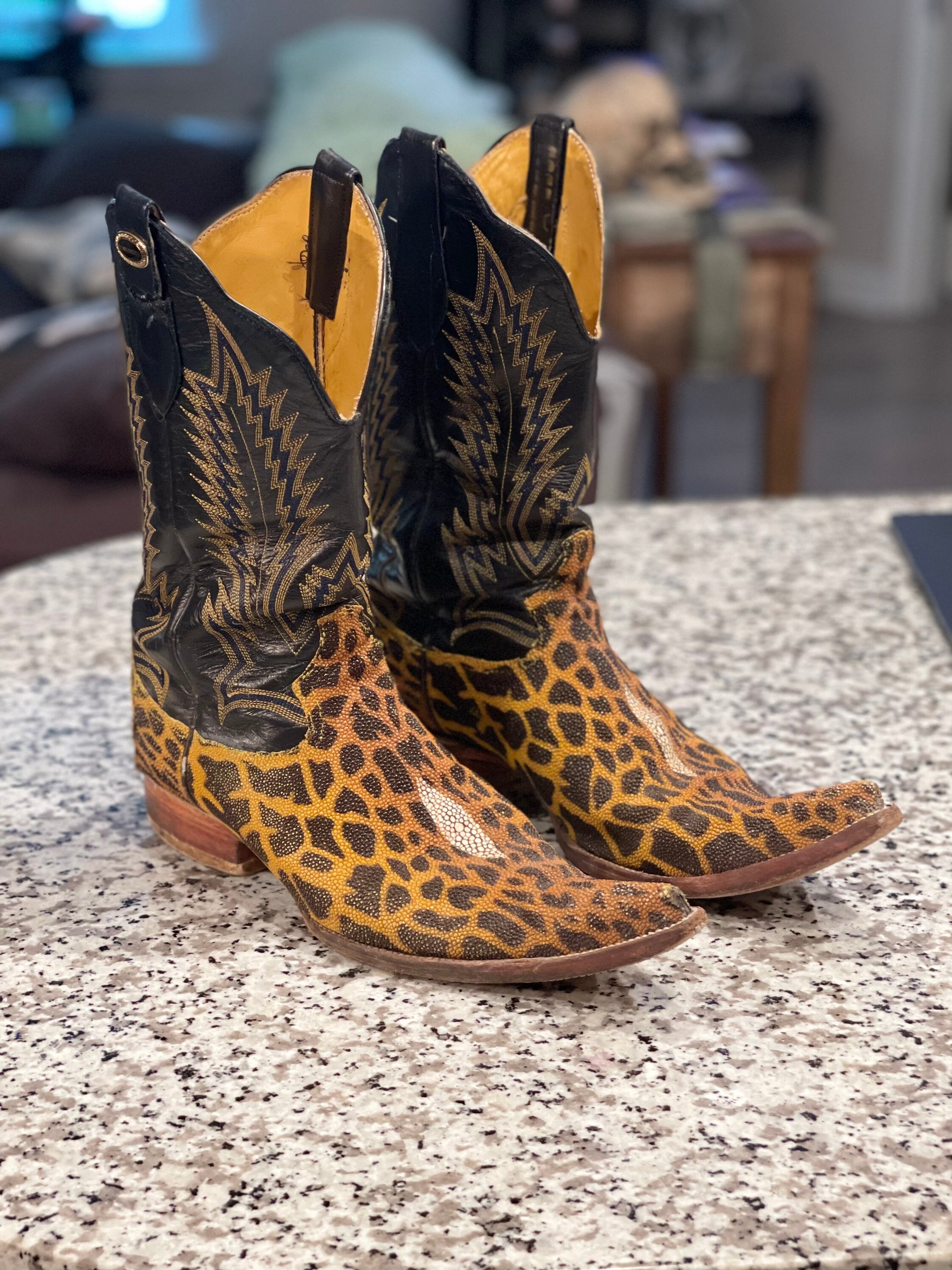 Vintage Leopard Stingray Cowboy Boots X Toe Mens 9 1 2 Etsy
