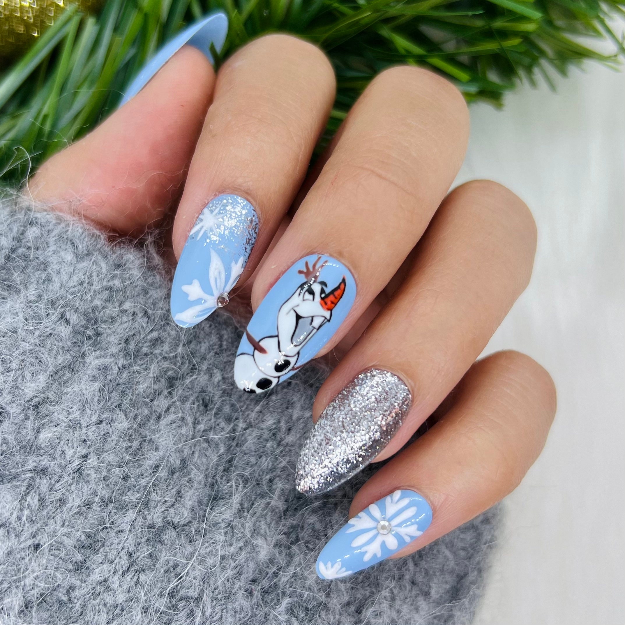 Olaf Winter Press on Nails Glue on Nails Almond Nails - Etsy