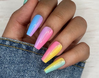 Pastel Ombré Coffin Press On Nails | Reusable Fake Nails
