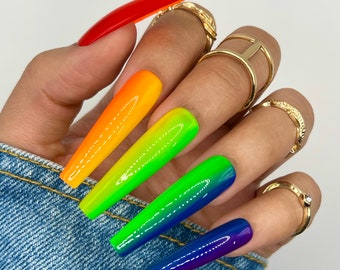 Rainbow Gradient Press On Nails | Glue On Nails | Pride Nails | LGBTQ Nails | Stick On Nails | Fake Nails | Gifts For Her | Reusable Nails
