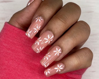 Spring Flower Press On Nails | Glue On Nails | Stick On Nails | Fake Nails | Gifts For Her | Easter Nails | Reusable Nails