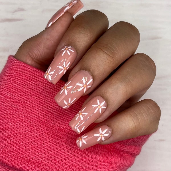 Spring Flower Press On Nails | Glue On Nails | Stick On Nails | Fake Nails | Gifts For Her | Easter Nails | Reusable Nails