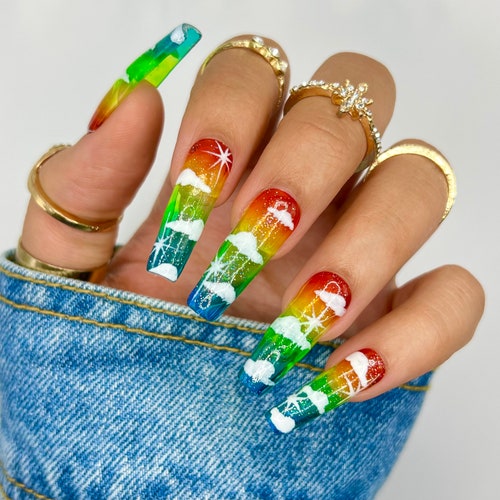 Rainbow Pride Press on Nails Glue on Nails Pride Nails - Etsy