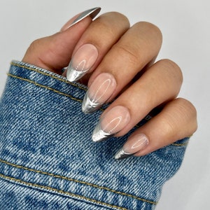 Chrome French Press On Nails | Glue On Nails | Long Nails | Stick On Nails | Fake Nails | Gifts For Her | Coffin Nails | Reusable Nails