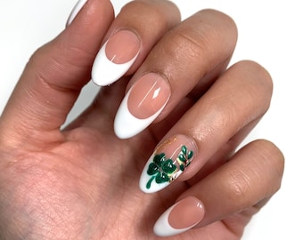 Clover French Press On Nails | Glue On Nails | Stick On Nails | Fake Nails | Gifts For Her | St. Patrick’s Day| Green Nails | Reusable Nails