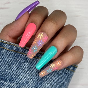Spring Color Press On Nails | Glue On Nails | Stick On Nails | Fake Nails | Gifts For Her | Easter Nails | Reusable Nails