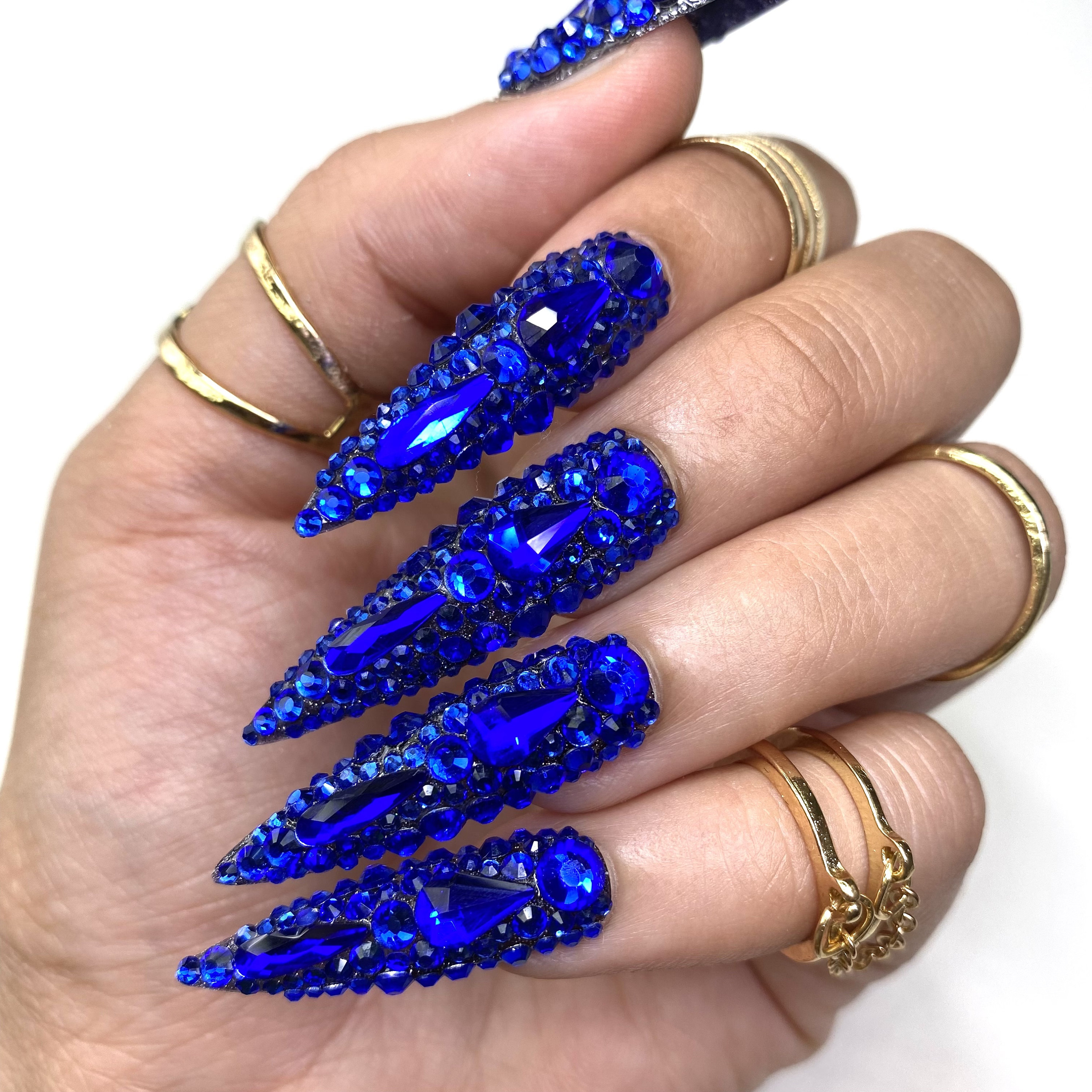 Handmade French Square Nail Rhinestone Shinny Blue Chic Elegant Classic  Press-on Gel Nails Summer/autumn Manicure Manicura Long Nailart 