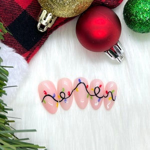 Christmas Lights Press On Nails | Glue On Nails | Short Nails | Stick On Nails | Fake Nails | Gifts For Her | Almond Nails | Reusable Nails