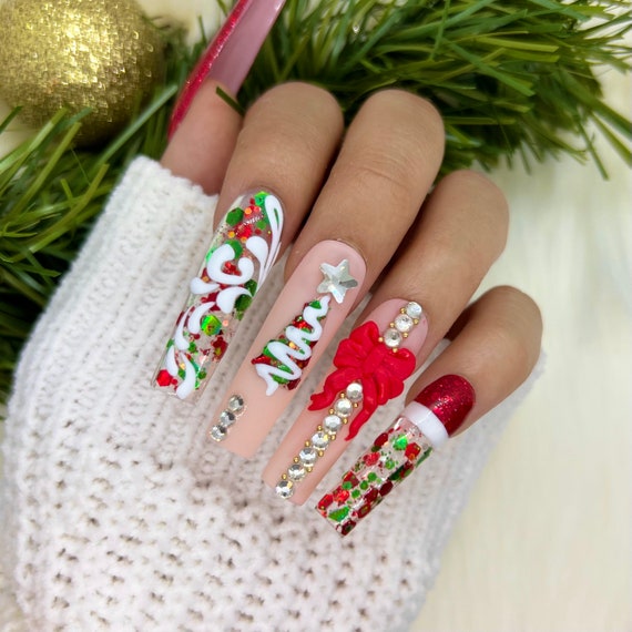 Luxury Christmas Press On Nails Glue On Nails Long Nails - Etsy 日本