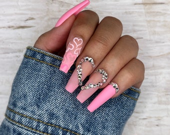 Pink Ombre Press On Nails | Glue On Nails | Long Nails | Stick On Nails | Fake Nails | Gifts For Her | Valentines Day | Reusable Nails