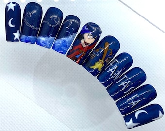Disney FANTASIA Press On Nails | Glue On Nails | Mickey Nails | Stick On Nails | Fake Nails | Gifts For Her | Short Nails | Reusable Nails