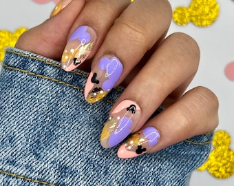 Abstract Disney Press On Nails | Disney Nails | DisneyWorld | Glue On Nails | Fake Nails | Short Nails | Gifts For Her | Vacation Nails