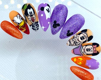 Mickey and Friends Halloween Press On Nails | Glue On Nails | Disney Nails | Stick On Nails | Fake Nails | Gifts For Her | Reusable Nails