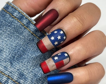 Vintage 4th of July Press On Nails | Short Reusable Fake Nails