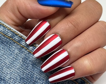 4th of July Flag Press On Nails | Glue On Nails | Short Nails | Stick On Nails | Fake Nails | Summer nails | Reusable Nails