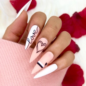 LOVE Press On Nails | Glue On Nails | Long Nails | Stick On Nails | Fake Nails | Gifts For Her | Valentines Day | Reusable Nails
