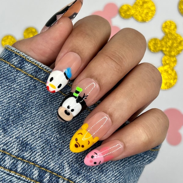 Disney Tsum Tsum Press On Nails | Disney Nails | DisneyWorld | Glue On Nails | Fake Nails | Short Nails | Gifts For Her | Vacation Nails