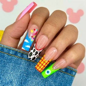 Pixar French Press On Nails | Disney Nails | Long Nails | Vacation Nails | Glue On Nails
