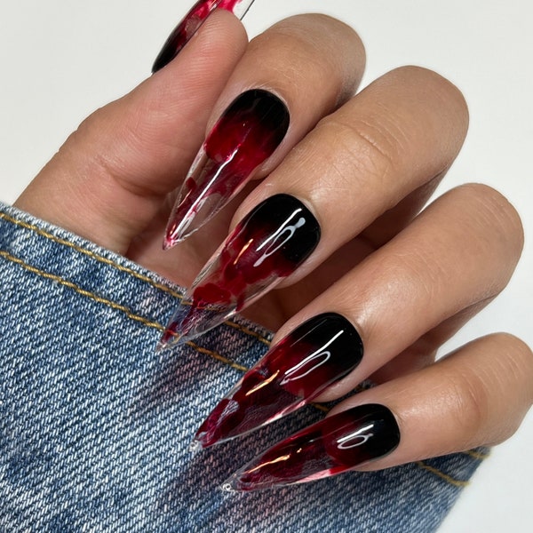 Blood swirl Press On Nails | Glue On Nails | Stick On Nails | Fake Nails | Halloween Nails | Coffin Nails | Reusable Nails