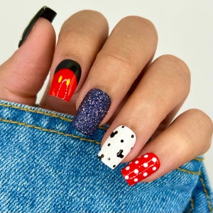 Mickey Inspired Press On Nails | Disney Nails | DisneyWorld | Glue On Nails | Fake Nails | Short Nails | Gifts For Her | Vacation Nails