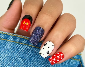 Mickey Inspired Press On Nails | Disney Nails | DisneyWorld | Glue On Nails | Fake Nails | Short Nails | Gifts For Her | Vacation Nails