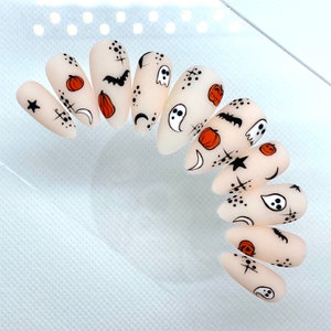 Halloween Ghost Press On Nails | Almond Reusable Fake Nails