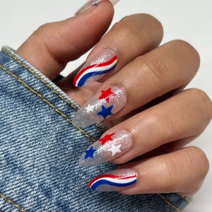 Star Spangled 4th of July Bling Press On Nails | Glue On Nails | Short Nails | Stick On Nails | Fake Nails | Summer nails | Reusable Nails