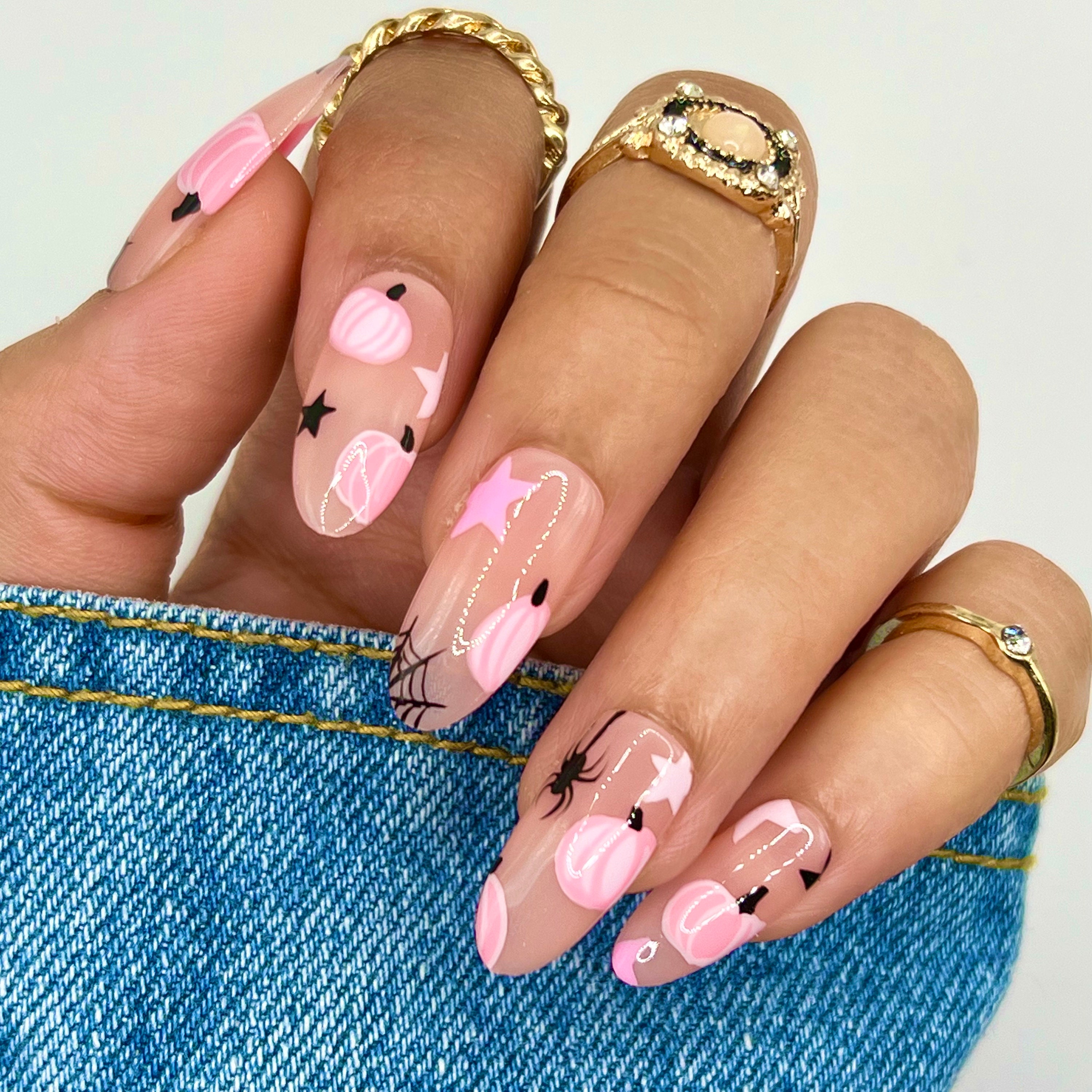 oval nails designs pink