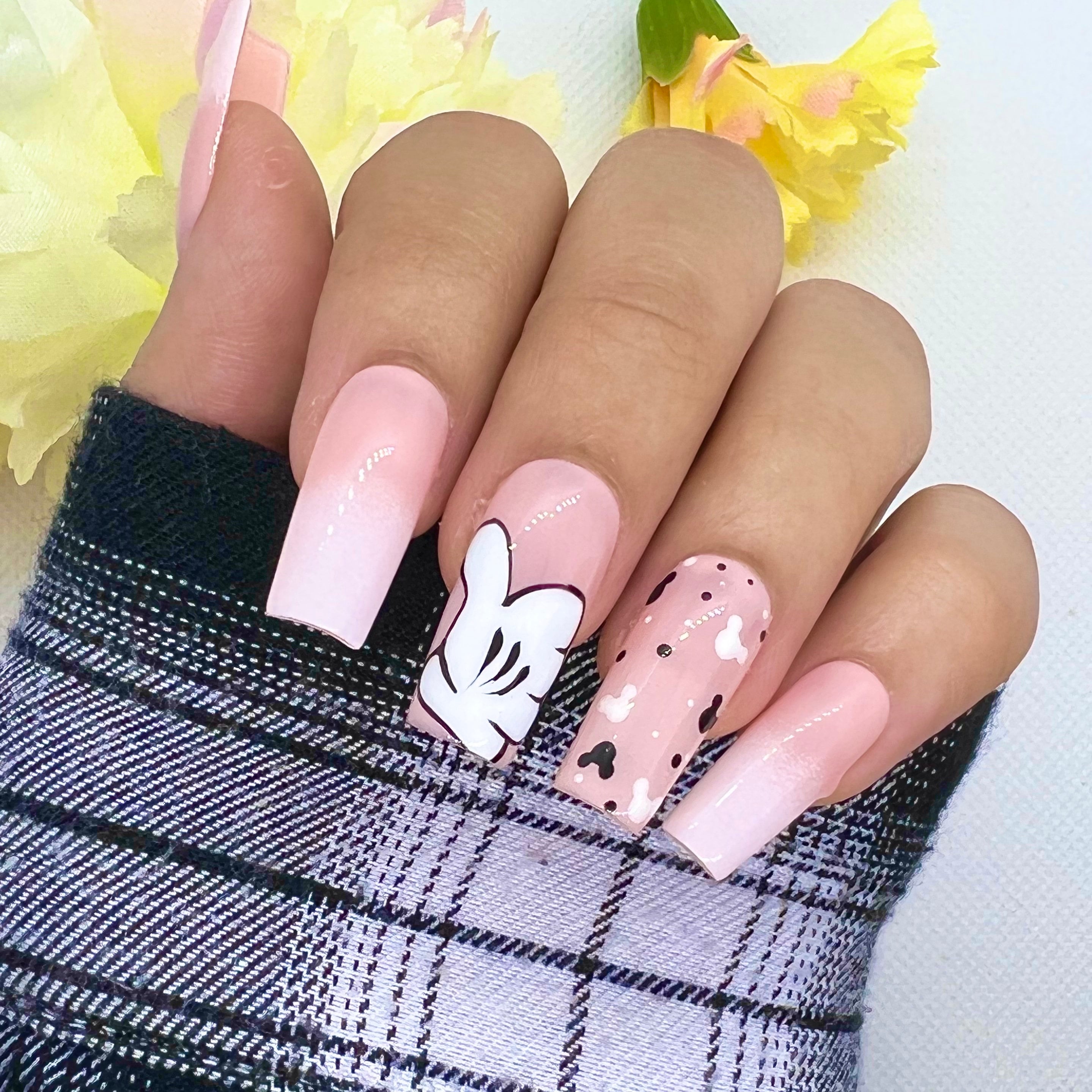 Squaletto /coffin Mickey Minnie mouse nails with gel polish $45 | Minnie mouse  nails, Disney acrylic nails, Mickey nails