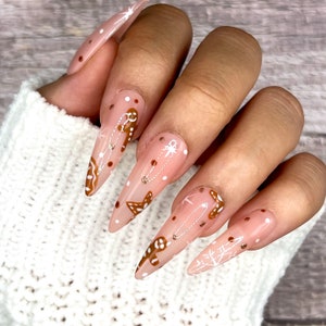 Gingerbread Confetti Press On Nails | Christmas Nails | Holiday | Seasonal | Fake Nails | Glue On Nails | Long Nails | Gifts For Her