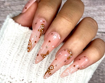 Gingerbread Confetti Press On Nails | Christmas Nails | Holiday | Seasonal | Fake Nails | Glue On Nails | Long Nails | Gifts For Her