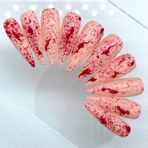 Blood Splatter Press On Nails | Glue On Nails | Long Nails | Stick On Nails | Fake Nails | Halloween Nails | Stiletto Nail | Reusable Nails