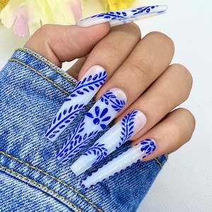 Porcelain Press On Nails | Glue On Nails | Long Nails | Stick On Nails | Fake Nails | Gifts For Her | Coffin Nails | Reusable Nails