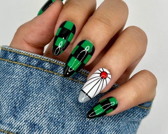 Anime Press On Nails | Cosplay Long Almond Fake Nails