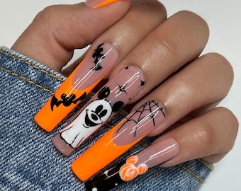 Mickey Mouse Halloween Press On Nails | Coffin Style, Reusable