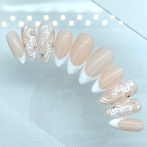Hochzeit Press On Nägel | Kleber auf den Nägeln | Kurze Nägel | Stick On Nägel | Künstliche Nägel | Geschenke für Sie | Braut Nägel | Wiederverwendbare Nägel