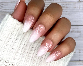 Ombre Snowflake Press On Nails | Winter Nails | Christmas Nails | Seasonal | Holiday | Gifts For Her | Glue On Nails