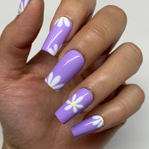 Purple Flower Press On Nails | Glue On Nails | Flower Nails | Stick On Nails | Fake Nails | Gifts For Her | Reusable Nails