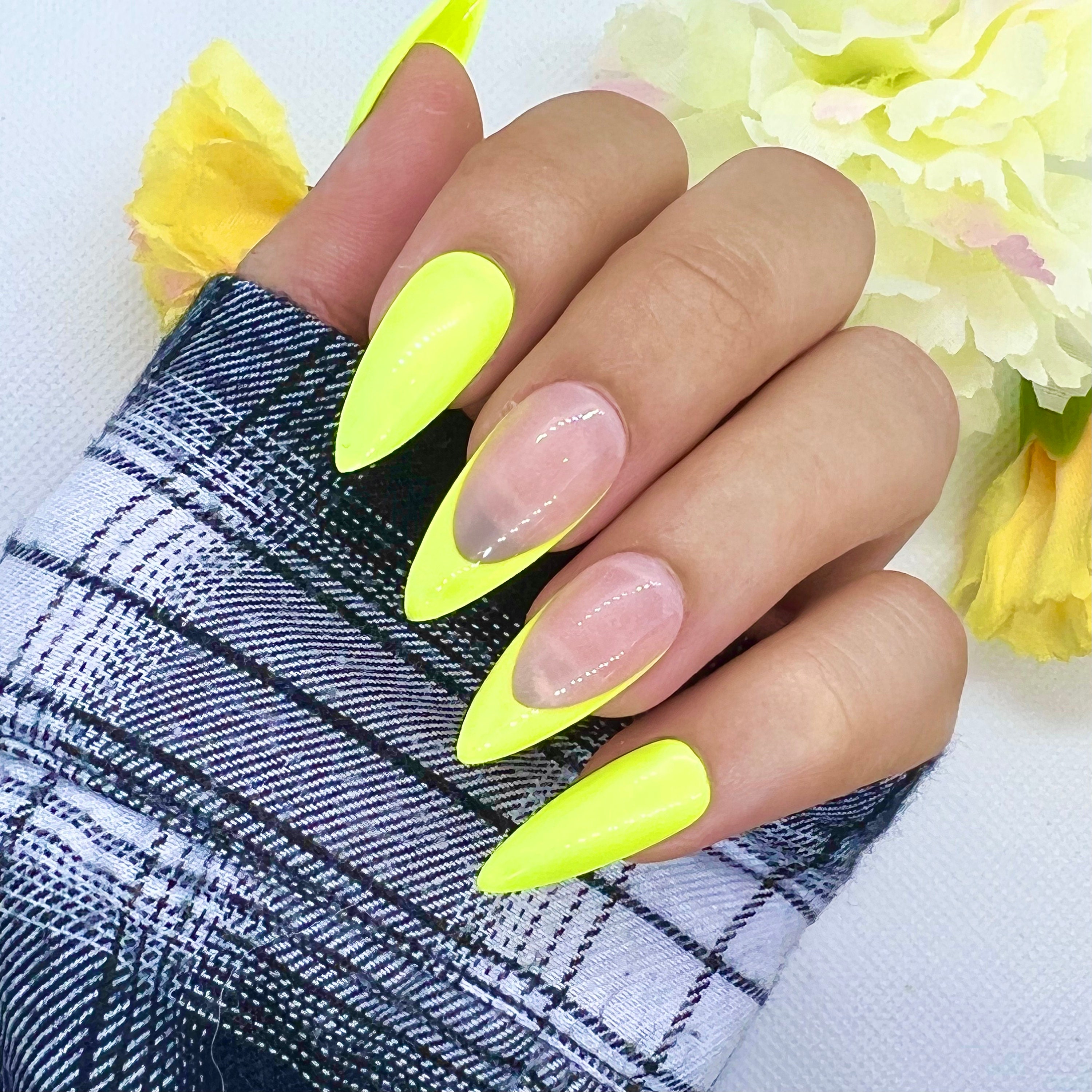 Neon French Press on Nails Glue on Nails Short Nails - Etsy