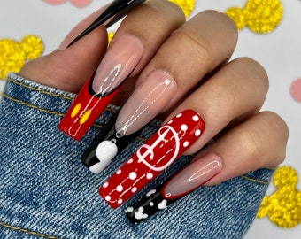 Red and Black Disney Press On Nails | Disney Nails | DisneyWorld | Glue On Nails | Fake Nails | Short Nails | Gifts For Her | Vacation Nails