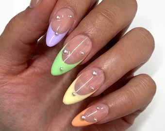 Pastel Pearl French Press On Nails | Glue On Nails | Long Nails | Stick On Nails | Fake Nails | Gifts For Her | Reusable Nails