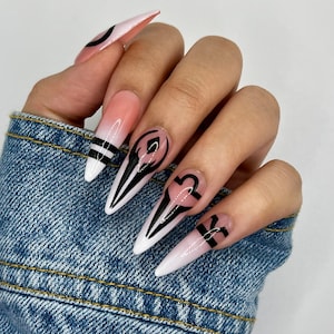 Anime Ombre Press On Nails | Glue On Nails | Long Nails | Fake Nails | Japanese Nails | Anime Nails | Reusable Nails | Cosplay Nails