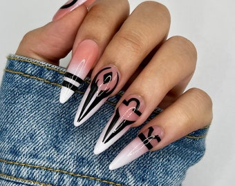 Anime Ombre Press On Nails | Glue On Nails | Long Nails | Fake Nails | Japanese Nails | Anime Nails | Reusable Nails | Cosplay Nails