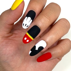Disney Mickey Theme Press On Nails | Disney Nails | DisneyWorld | Glue On Nails | Fake Nails | Gifts For Her | Vacation Nails