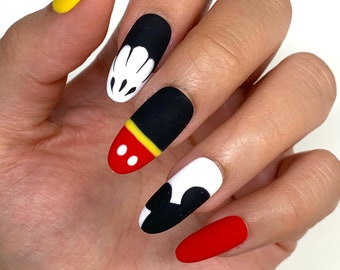 Disney Mickey Theme Press On Nails | Disney Nails | DisneyWorld | Glue On Nails | Fake Nails | Gifts For Her | Vacation Nails