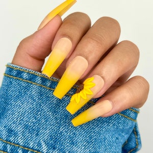 Sunflower Press On Nails | Fall Nails | Glue On Nails | Ombre Nails | Long | Coffin | Stick On Nails | Fake Nails | Flower Nails | 3D Nails