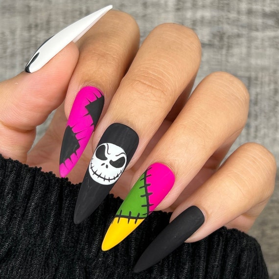 Jack Patchwork Press on Nails Glue on Nails Halloween Nails Stick