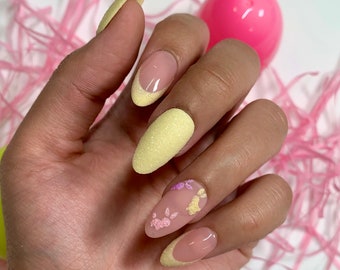 Pastel Glitter Bunny French Press On Nails | Glue On Nails | Stick On Nails | Fake Nails | Gifts For Her | Bunny Nails | Reusable Nails